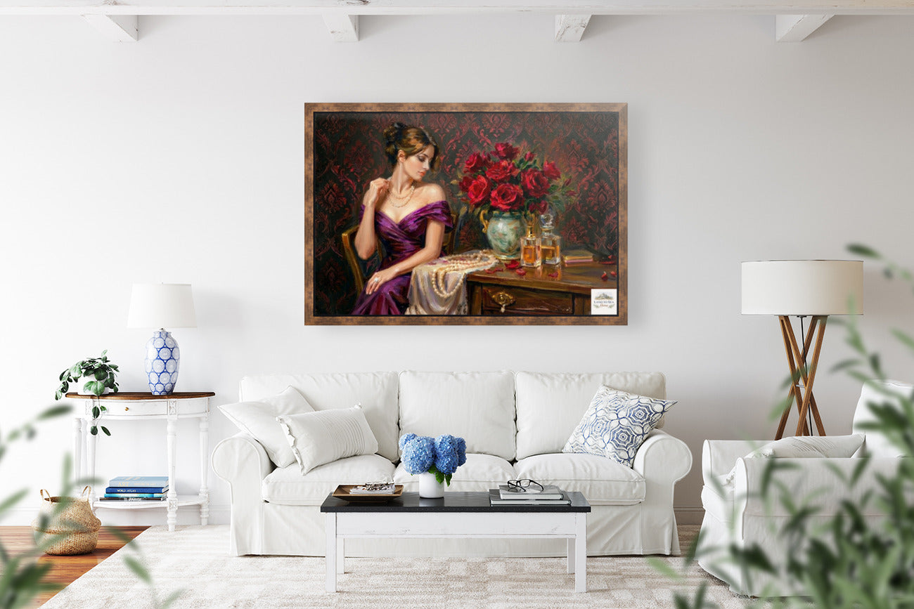 Lady of the Crimson Roses | Elegant Woman Portrait | Vintage Victorian Wall Art | Romantic Floral Giclée Print | Elegant Woman with Roses | Vintage Portrait Wall Art | Romantic Victorian Decor | Giclée Print on Paper, Canvas, Wood & Metal