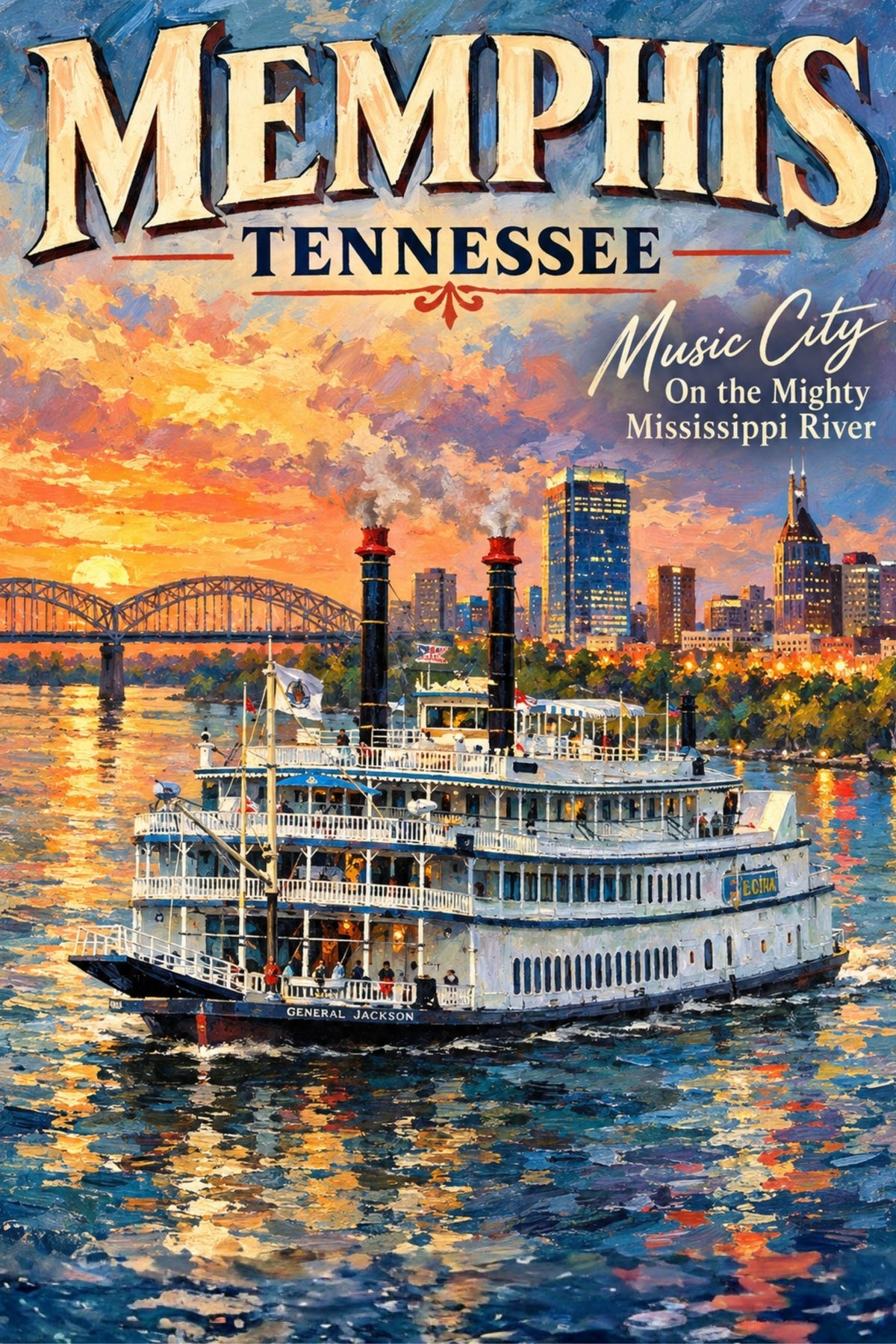 Memphis River Boat | Music City on the Mighty Mississippi | Teresa Johnson Art | Giclée Paper • Wood • Metal • Canvas