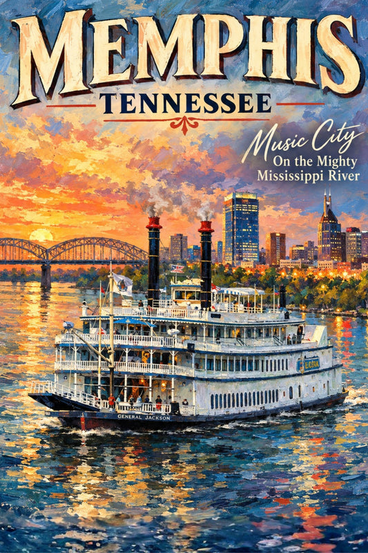 Memphis River Boat | Music City on the Mighty Mississippi | Teresa Johnson Art | Giclée Paper • Wood • Metal • Canvas