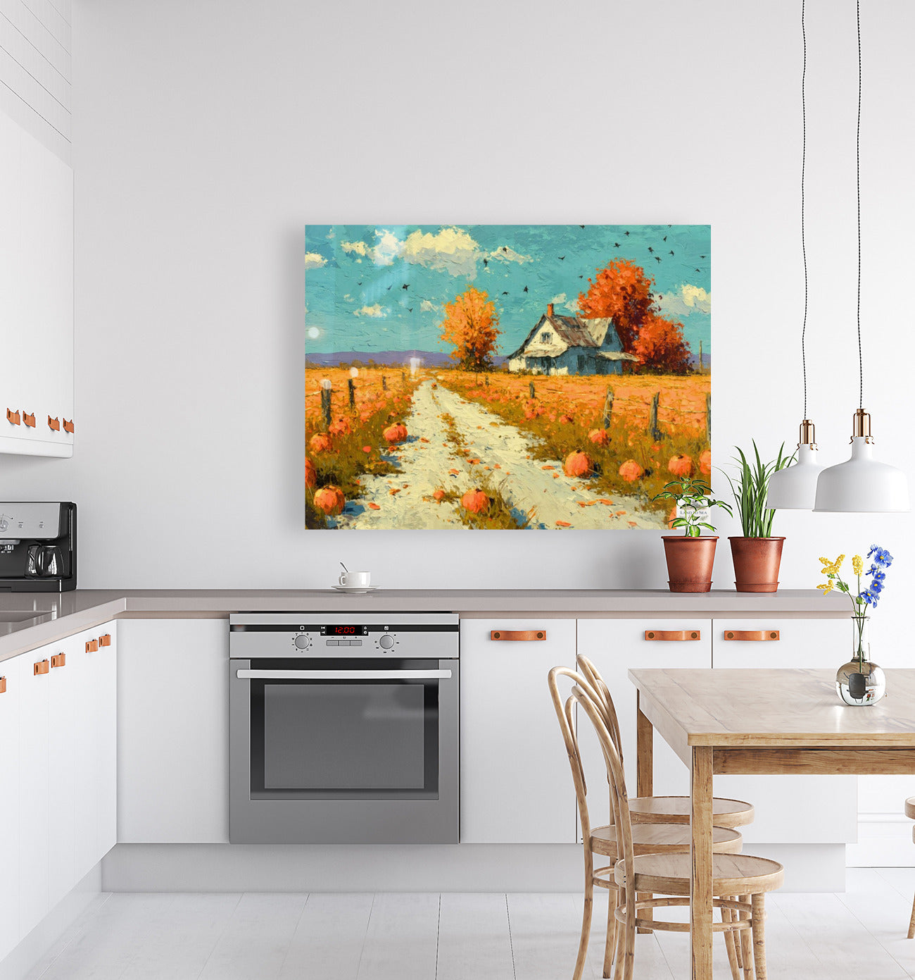 Autumn Farm Road | Fall Farmhouse Landscape Art | Pumpkin Patch Decor | Giclee Paper • Wood • Metal • Canvas