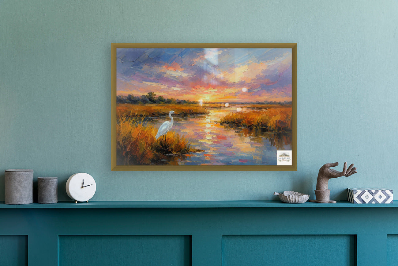 White Egret among the Reeds |Coastal Print| Shores Art | Florida River |Life in Tropical Area| Stream Art |Giclee Paper- Wood- Metal- Canvas