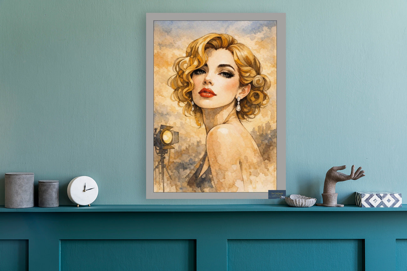 Golden Glamour in Hollywood Style. Vintage Hollywood Art. Giclee Paper- Wood- Metal- Canvas
