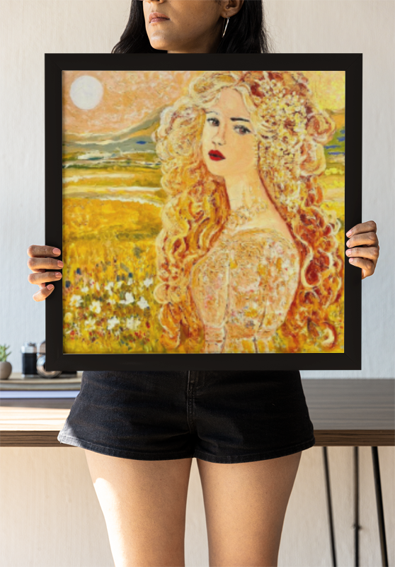 The Queen of Summer: Lady Solmara "24"x 24" x 1.5" Acrylic textured and varnished painting.