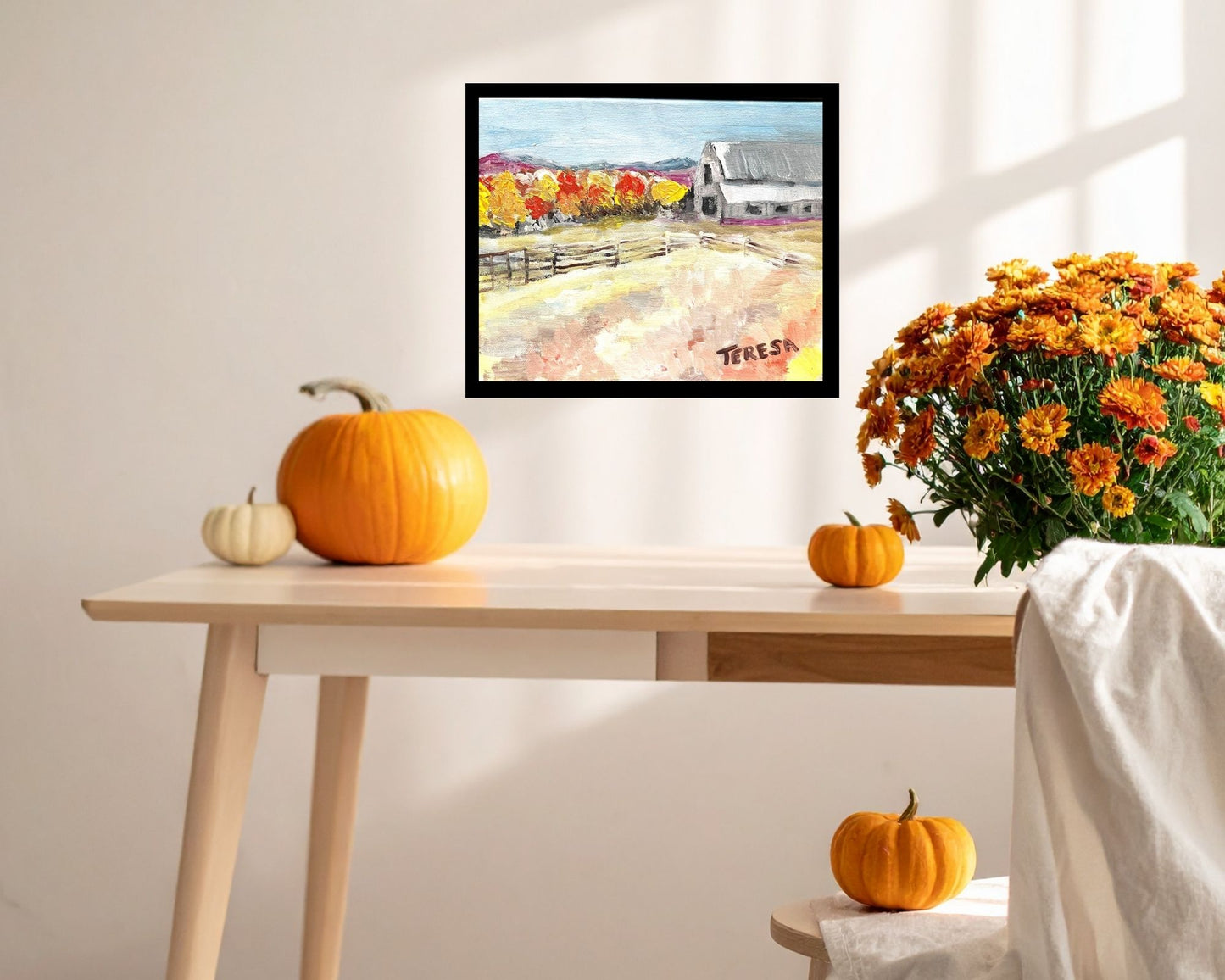 Autumn at the Farm- Original Acrylic Painting-10 x 8 inch – Framed and Ready to Display