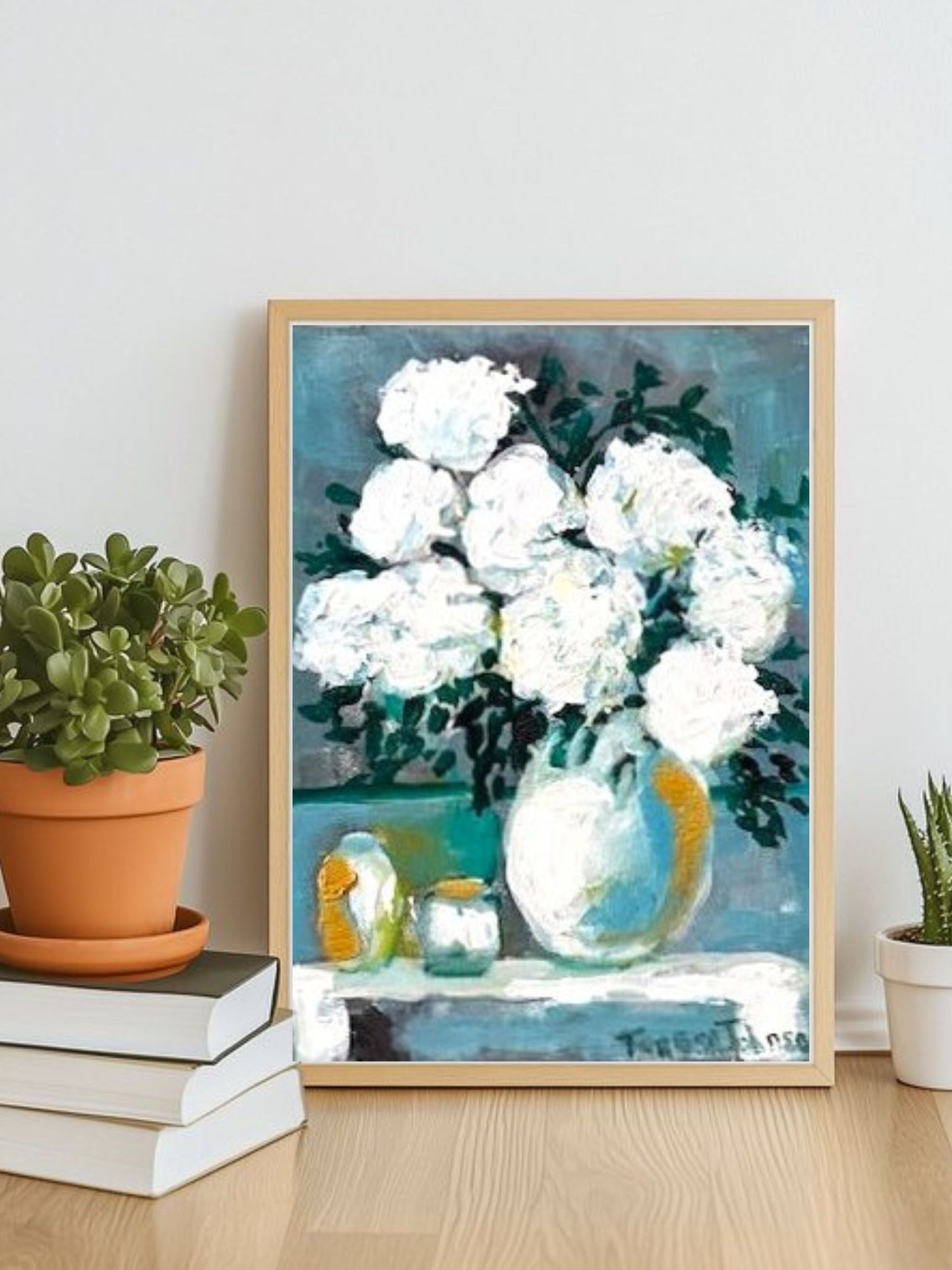 White Hydrangeas Floral Arrangement - 8x10" original Acrylic Art