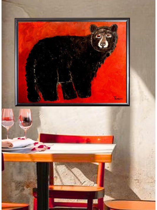 Black Mountain Bear Art - Oil Textured Painting- (24x36x1 Oil)- Teresa Johnson