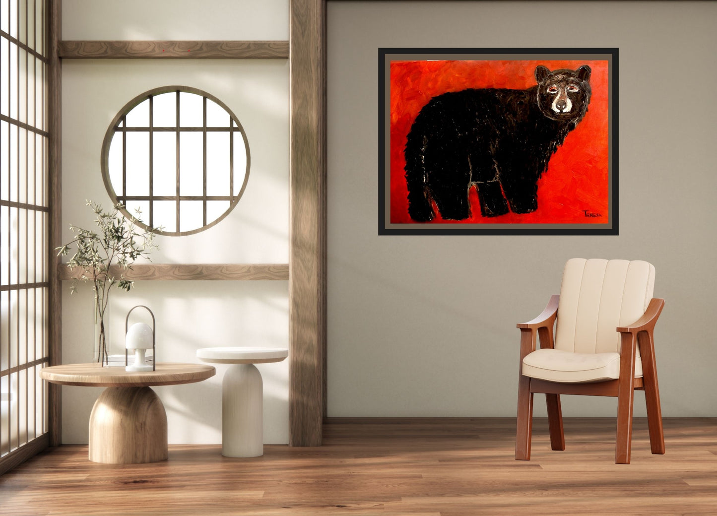 Black Mountain Bear Art - Oil Textured Painting- (24x36x1 Oil)- Teresa Johnson