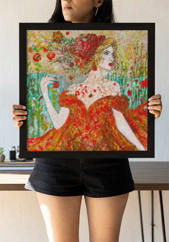 The “Queen of Autumn: Lady Sylvara" 24"x 24" x 1.5" Acrylic textured and varnished painting.