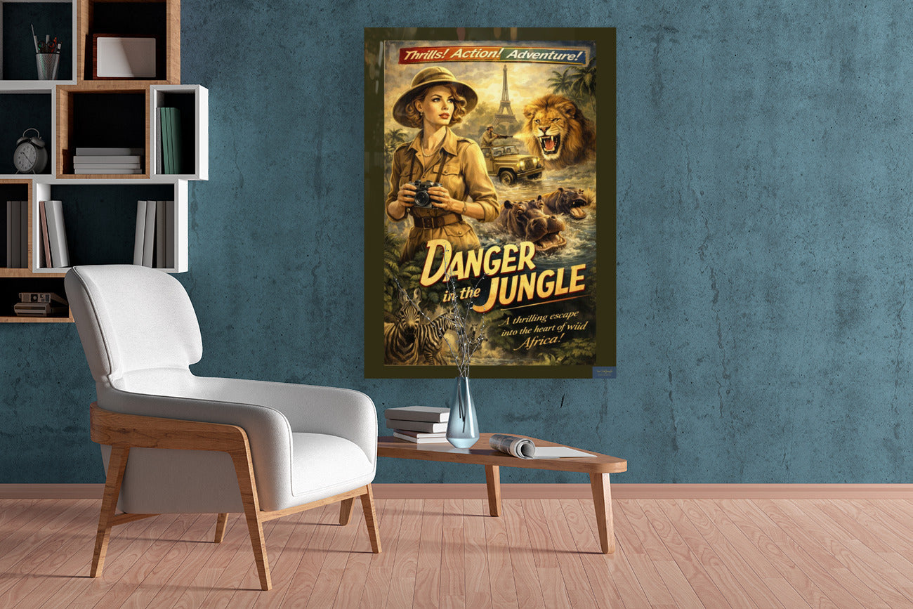 Danger In The Jungle| Vintage Hollywood Art. Giclee Paper- Wood- Metal- Canvas