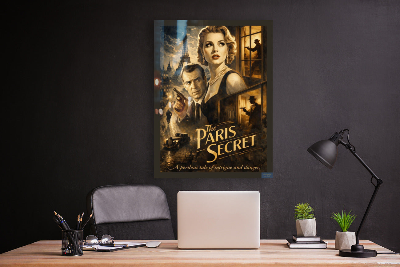 The Paris Secret Intrigue in the Night -Vintage Hollywood Art. Giclee Paper- Wood- Metal- Canvas
