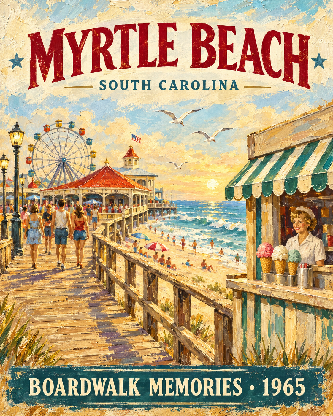 Myrtle Beach SC Vintage Sign | Prints, Canvas, Wood, or Metal Art
