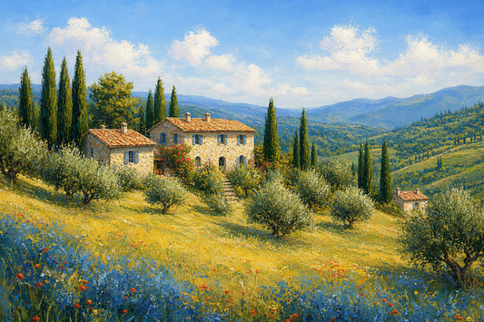 Tuscany Home, Italian Wine Villa Art, Giclee Paper- Wood- Metal- Canvas