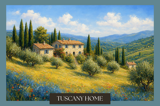 Tuscany Home, Italian Wine Villa Art, Giclee Paper- Wood- Metal- Canvas
