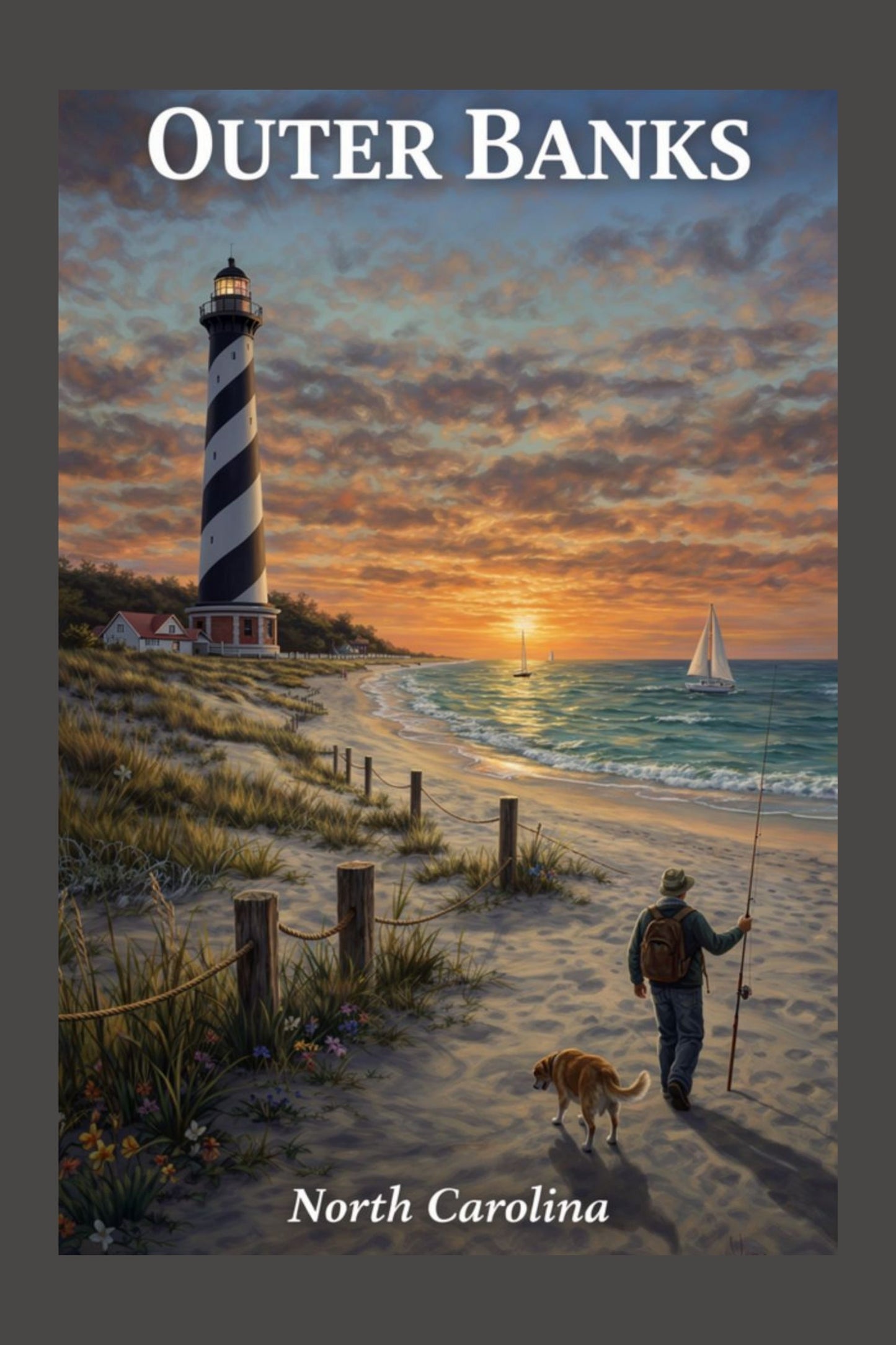 Outer Banks Lighthouse| North Carolina Ocean Beach Art|  Travel Poster| Giclee Paper- Wood- Metal- Canvas