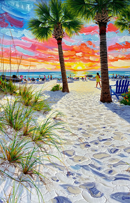 Peaceful Shores | Coastal Beach| Palm Tree Art| Giclee Paper- Wood- Metal- Canvas