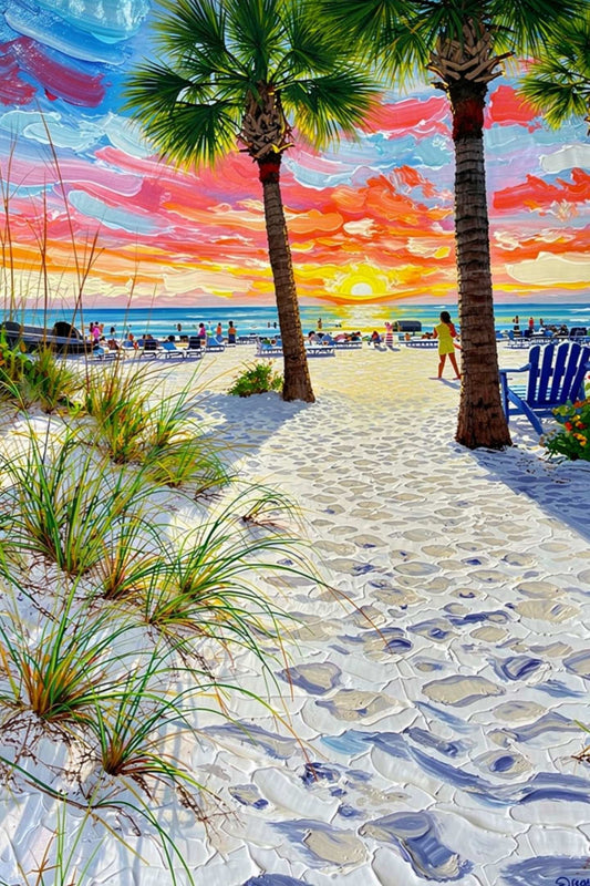 Peaceful Shores | Coastal Beach| Palm Tree Art| Giclee Paper- Wood- Metal- Canvas