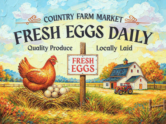 Rustic Farm Market Sign with Eggs| Farm Art Sign| Prints, Canvas, Wood, or Metal Art