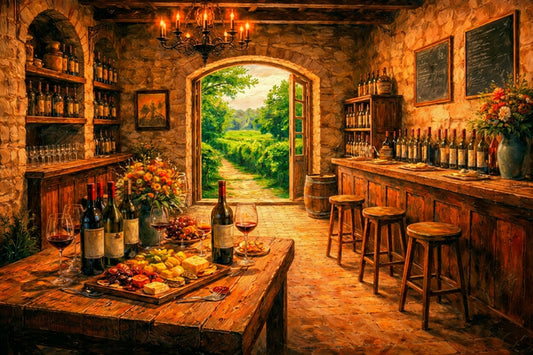 Rustic Wine Tasting Room | Wine Country Art | Giclée Paper • Canvas • Birch Wood • Metal Panels