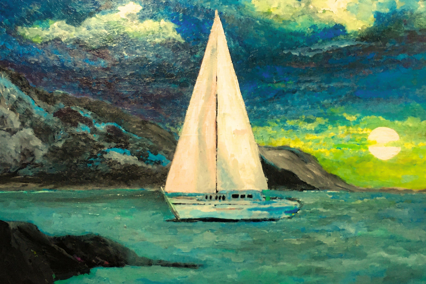 Sailing Past the Point | Original Teresa Johnson Coastal Sailboat Art | Ocean Seascape | Nautical Wall Decor | Giclée Paper • Wood • Metal • Canvas