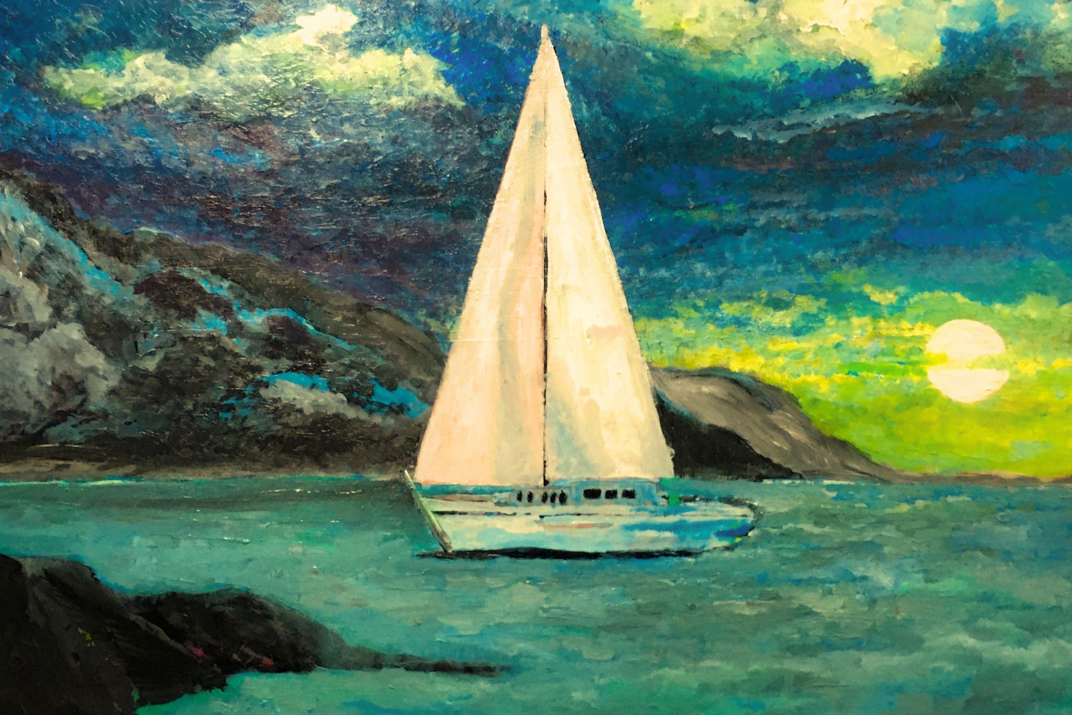 Sailing Past the Point | Original Teresa Johnson Coastal Sailboat Art | Ocean Seascape | Nautical Wall Decor | Giclée Paper • Wood • Metal • Canvas