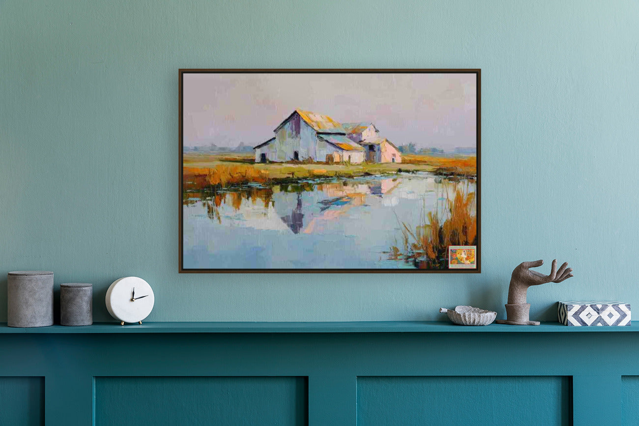 Still Water Farm | Impressionist Print| Barn Reflection Print| Farmhouse Art| Giclée on Canvas, Wood, Metal & Fine Art Paper
