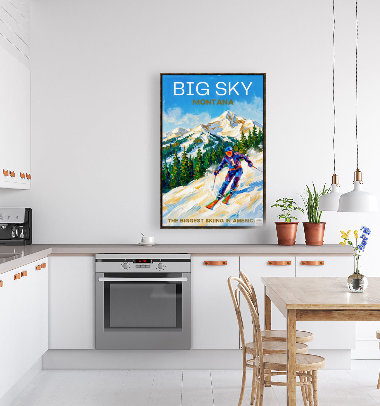 Big Sky Montana | Snow Print| The Biggest Skiing in America Travel Poster | Mountain Ski Resort| Giclée Print on Paper, Canvas, Wood, Metal