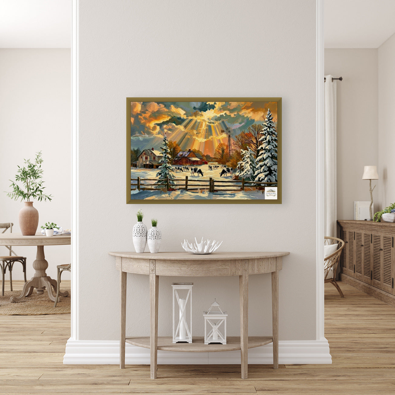 Winter Farm | Farmhouse Print| Snow Covered Ranch | Winter Art | Giclée Paper • Wood • Metal • Canvas