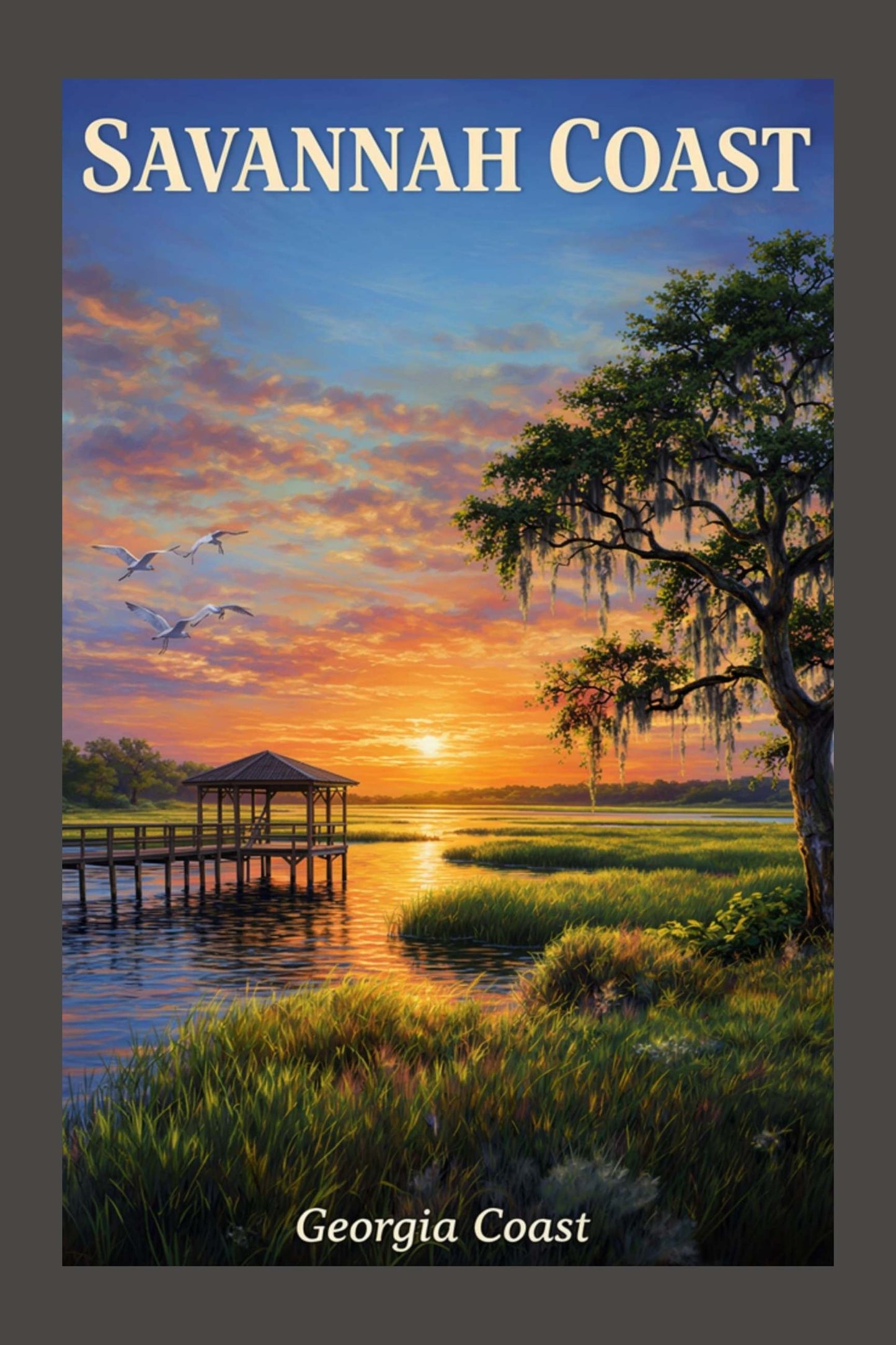 Savannah Coast At Sunset| Travel Poster| Georgia Lowlands Art| Giclee Paper- Wood- Metal- Canvas
