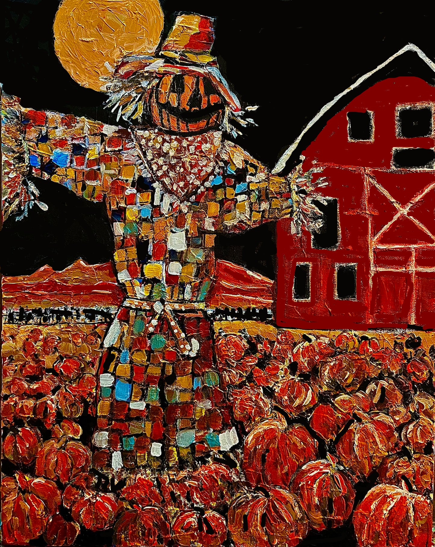 "Spooky Pumpkin Patch" – a 16x20 inch acrylic gallery canvas painting. Gallery Canvas.  Teresa Johnson Original Art