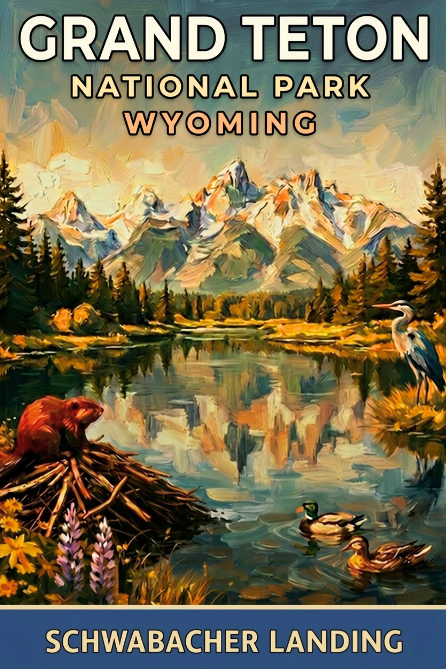 Schwabacher Landing| Grand Teton Mountain| Impressionist Print| Giclee Paper- Wood- Metal- Canvas