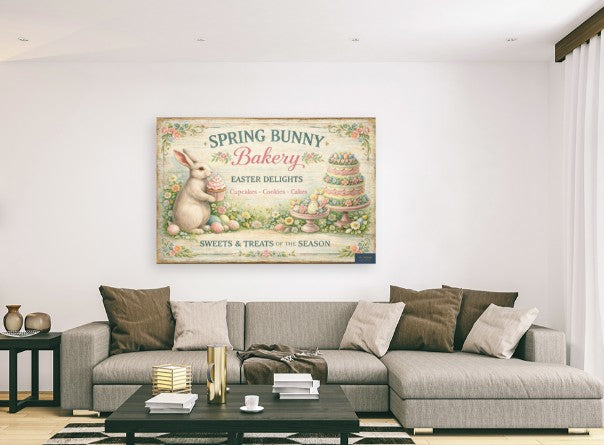 Spring Bunny Bakery Sign With Treats- Art Prints And Canvases