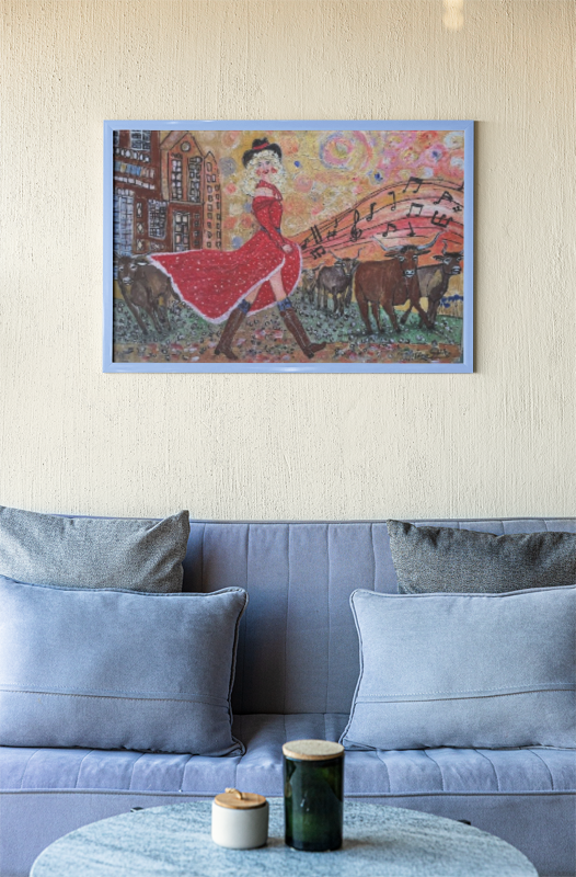 The “Singing Cowgirl" 36"x 24" x 1.5" Acrylic Textured and Varnished painting.