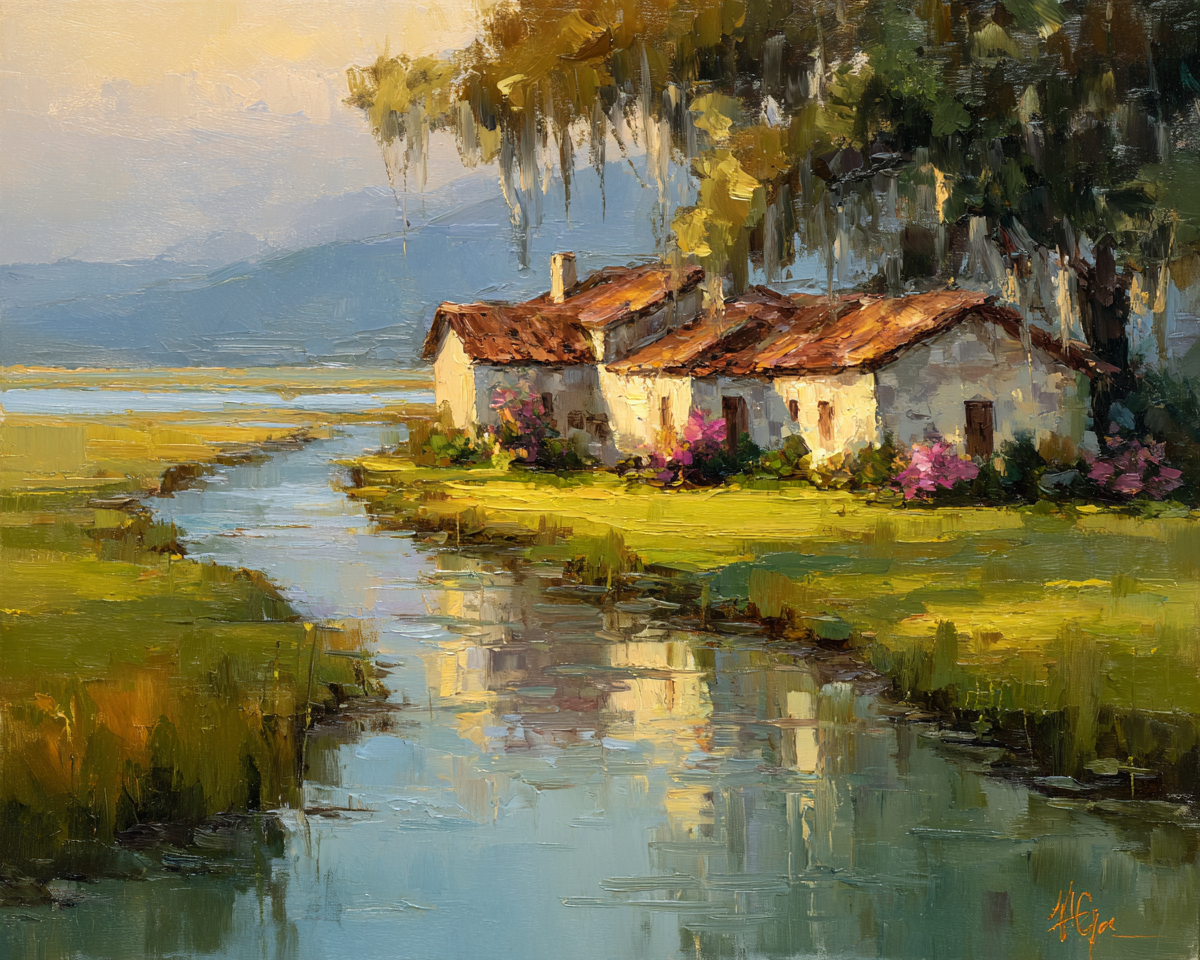 Spanish Moss Cottage |Impressionist Print| Lowcountry Marsh Print| Southern Coastal Wall Art| Giclée on Canvas, Wood, Metal & Fine Art Paper