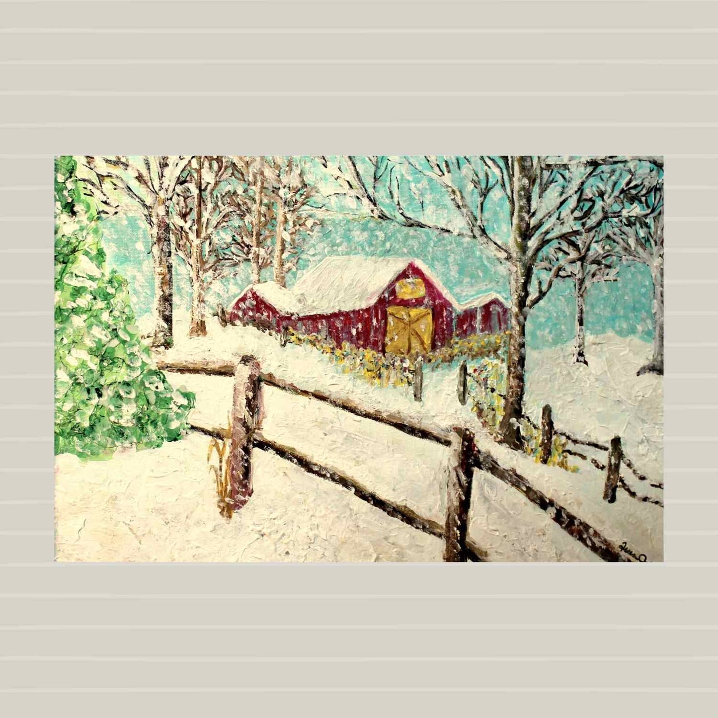 Snowy Christmas Morning| Merry Christmas Art| Vintage Look Farm Barn| Giclee Paper- Wood- Metal- Canvas