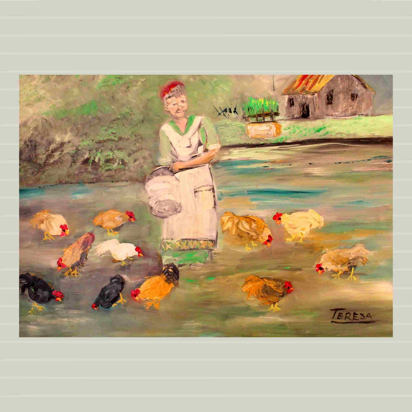 Feeding the Chickens-Animal-Giclee Prints, Canvas, Wood, or Metal Art