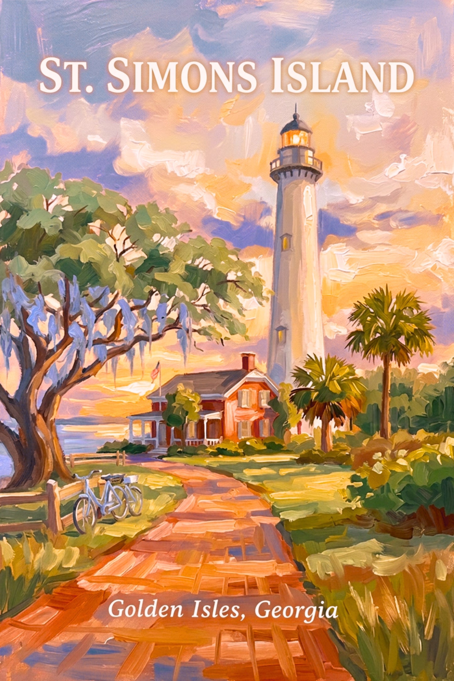 St. Simons Island Lighthouse Scene| Lighthouse Print| Travel Poster|  Giclee Paper- Wood- Metal- Canvas