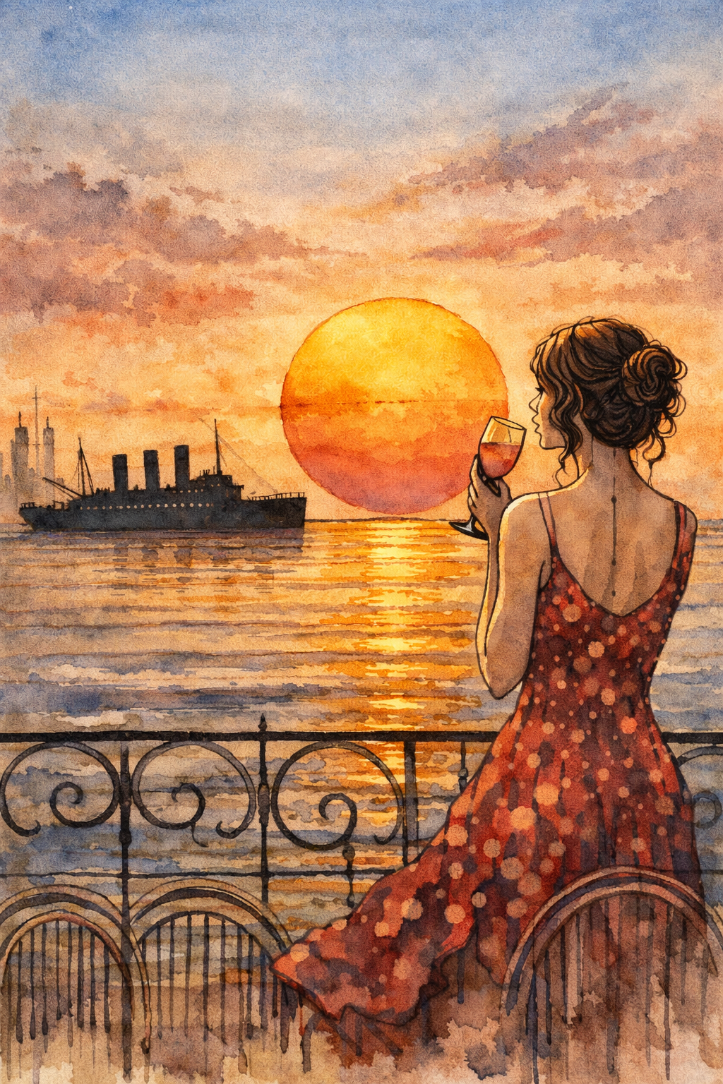 Sunset Views Of Caribbean Ship| Coastal Ocean Art. Giclee Paper- Wood- Metal- Canvas