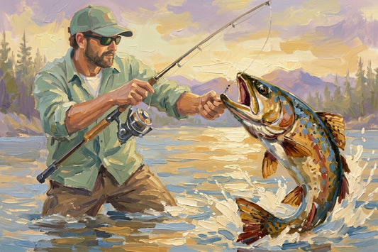 The Big Catch | Fisherman and Trout Art | Giclée Paper • Canvas • Wood • Metal Panels