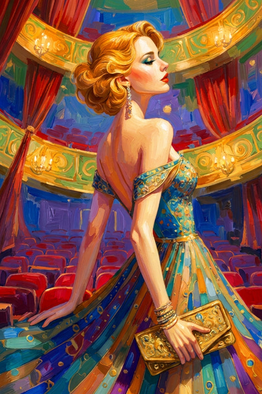 The Girl Has Talent | Vintage Hollywood Theater Art | Glamorous Stage Actress Wall Art | Art Deco Inspired Giclée Print on Canvas, Wood & Metal