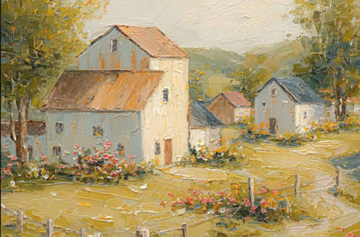 Tuscan Village Farmhouse |Impressionist Print| Italian Country| European Farmhouse Art| Giclée on Canvas, Wood, Metal & Fine Art Paper