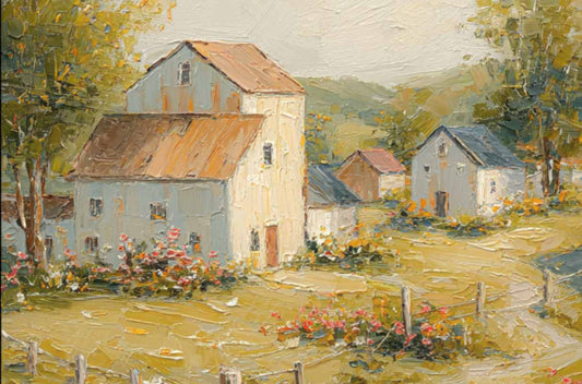 Tuscan Village Farmhouse – Impressionist Italian Country Painting, European Farmhouse Wall Art, Giclée on Canvas, Wood, Metal & Fine Art Paper