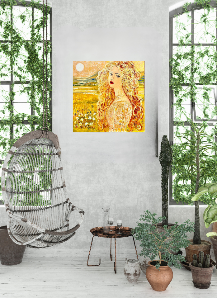 The Queen of Summer: Lady Solmara "24"x 24" x 1.5" Acrylic textured and varnished painting.