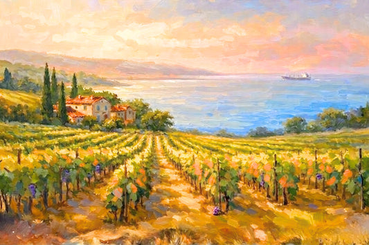 Mediterranean Vineyard by the Sea | Wine Country Art | Giclée Paper • Canvas • Birch Wood • Metal Panels