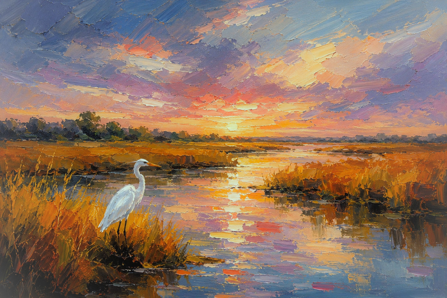 White Egret among the Reeds |Coastal Print| Shores Art | Florida River |Life in Tropical Area| Stream Art |Giclee Paper- Wood- Metal- Canvas