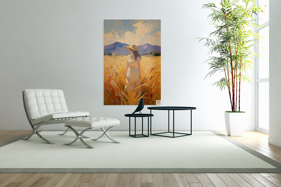 Where Summer Lingers | Wheat Field Prints |Vintage Style Farm Girl| Impressionist Landscape Print | Cottage Farmhouse Wall Art