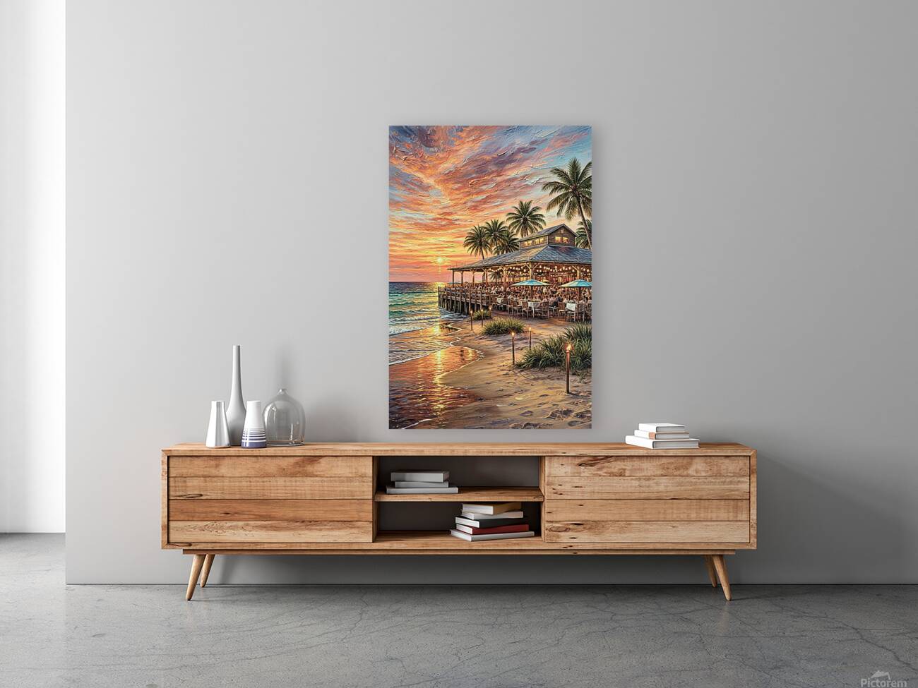 Beachside Dining At Sunset| Coastal Print| Vacation Art| Ocean Beach Print| Travel Poster| Giclee Paper- Wood- Metal- Canvas