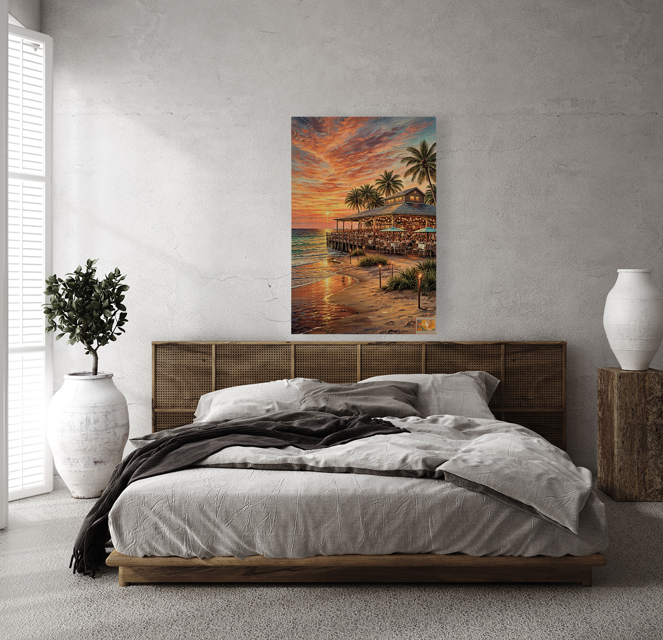Beachside Dining At Sunset| Coastal Print| Vacation Art| Ocean Beach Print| Travel Poster| Giclee Paper- Wood- Metal- Canvas