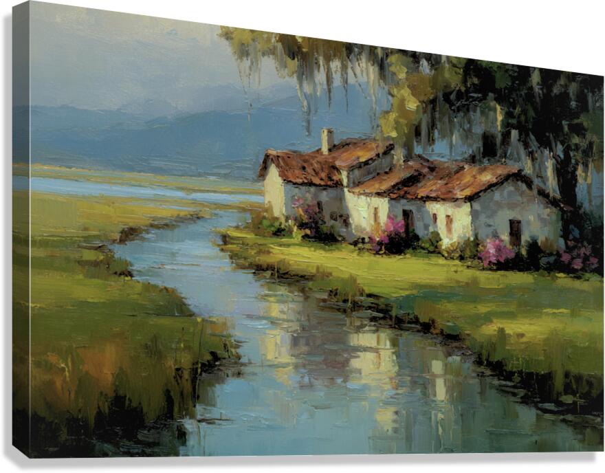 Spanish Moss Cottage – Impressionist Lowcountry Marsh Painting, Southern Coastal Wall Art, Giclée on Canvas, Wood, Metal & Fine Art Paper