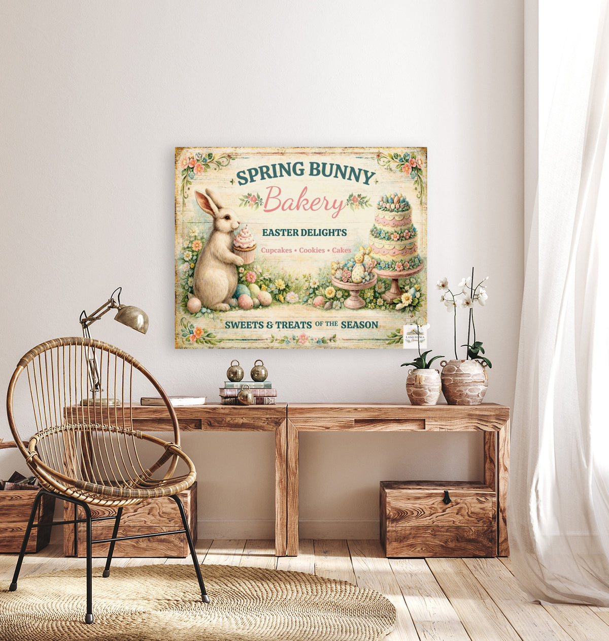 Spring Bunny Bakery Sign With Treats| Prints, Canvas, Wood, or Metal Art