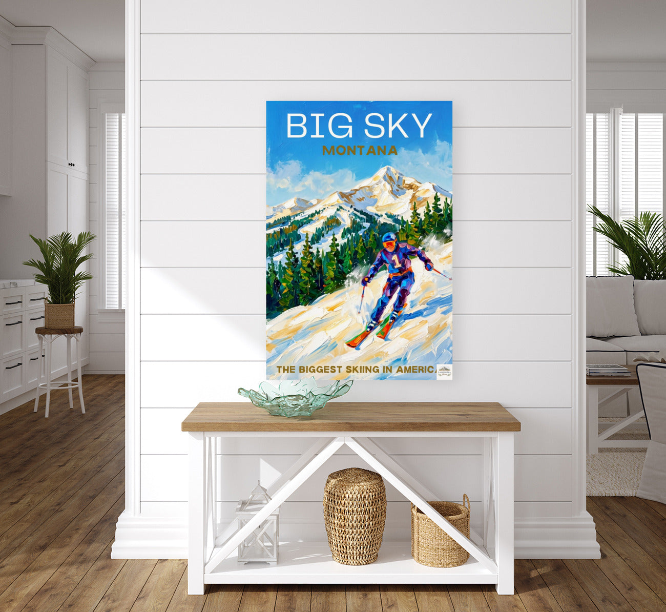 Big Sky Montana | Snow Print| The Biggest Skiing in America Travel Poster | Mountain Ski Resort| Giclée Print on Paper, Canvas, Wood, Metal